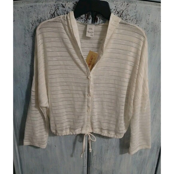 American Rag Button Up Cropped Drawstring Jacket Xs Cream Boho Beachy Cottage... - Picture 1 of 8